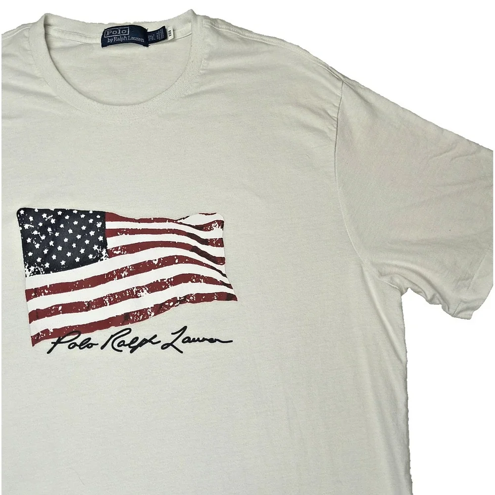 Polo Ralph Lauren Mens 2XLT Off White‎ American Flag Graphic T-Shirt Tall Fit